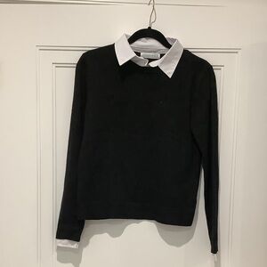 Women Black Sweater With White Collar